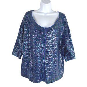Free People Cardigan Sweater‎ Medium Sequins Iridescent Blue NWT CJ-1459